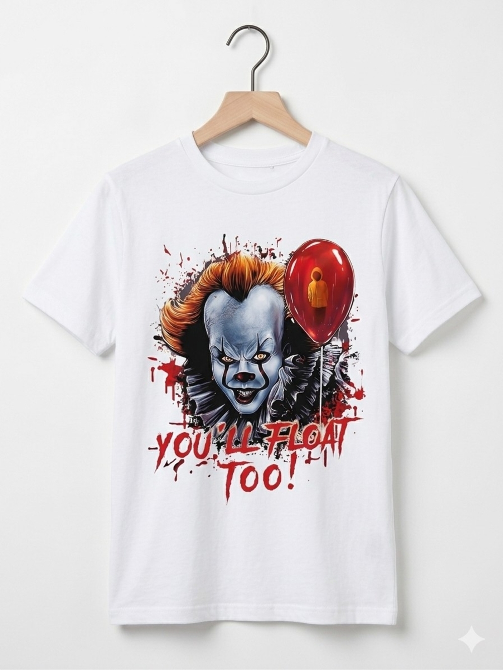 PennyWise White Graphic Horror Short Sleeve Tee with Red Balloon
